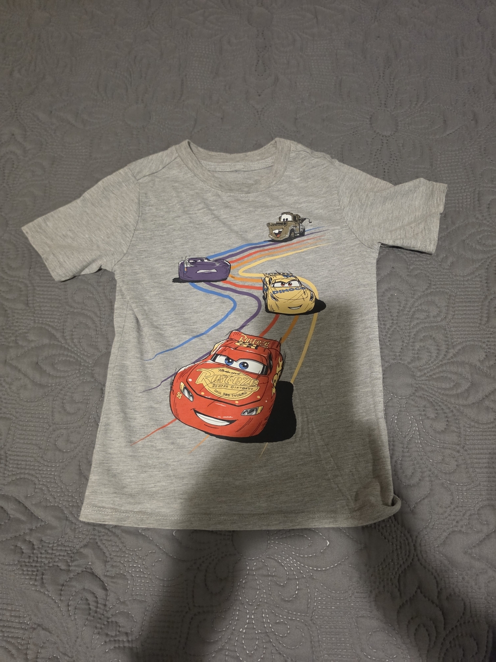Disney Gray T-Shirt with Red Lightning McQueen and Multicolor Cars Graphic
